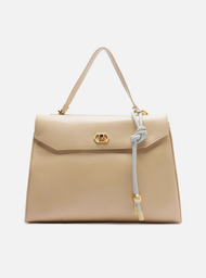 Bolsa Satchel Bege Arezzo Couro Grande Bag Charm Nó
