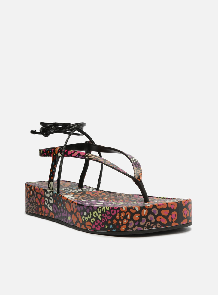 Sandália Preta Estampa Flatform Amarração Brizza