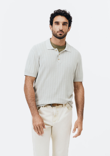 Polo Masculina Off-white Hering em Tricô Texturizado