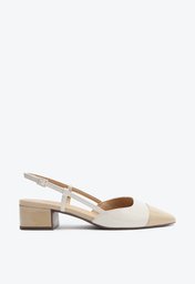 Sapatilha Branca E Bege Anacapri Slingback Bicolor Bico Fino Salto Bloco