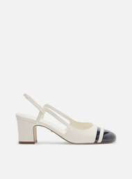 Scarpin Branco Marinho Arezzo Couro Bloco Cap Toe