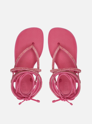 Sandália Flatform Rosa Brizza Strass Amarração Bela