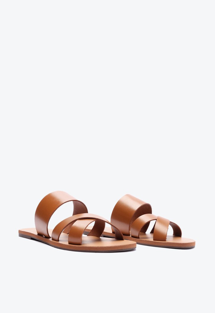 Rasteira Marrom Anacapri Couro Tira Tripla