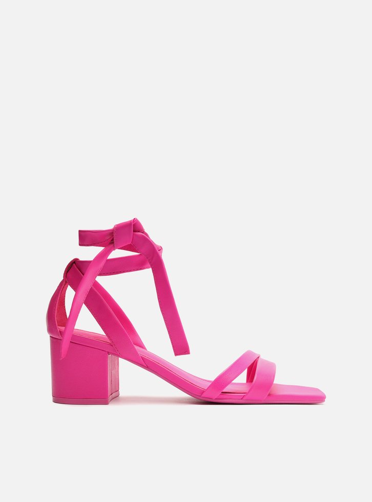 SANDÁLIA ROSA AREZZO COURO SALTO BLOCO LACE UP