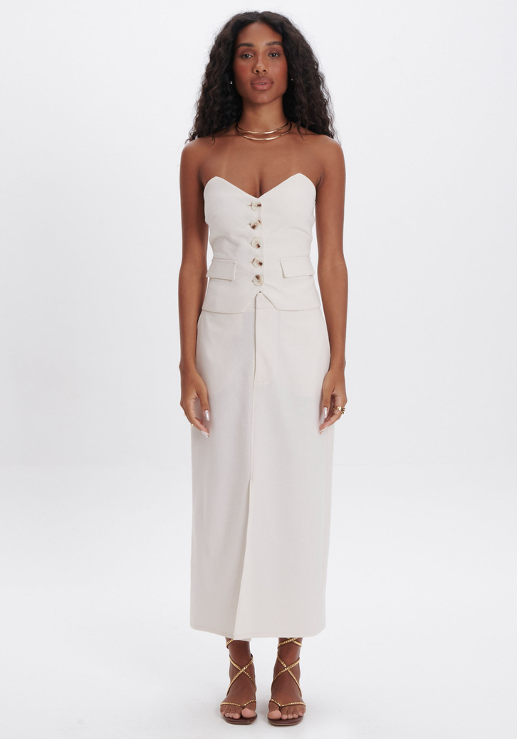 Saia midi branca com botoes sale