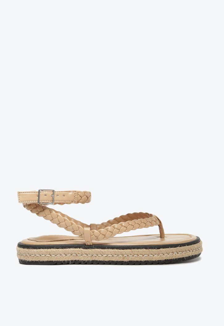 SANDÁLIA PAPETE BEGE SCHUTZ FLATFORM TRESSÊ CORDA