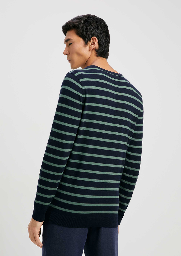 Suéter Azul Hering Masculino Listrado Gola V Em Tricô