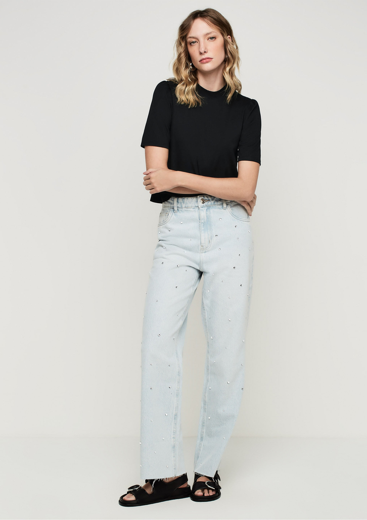 Blusa Preta Dzarm Decote Redondo Em Viscose