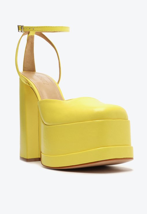 Sapato Scarpin Meia Pata Luan Couro Amarelo