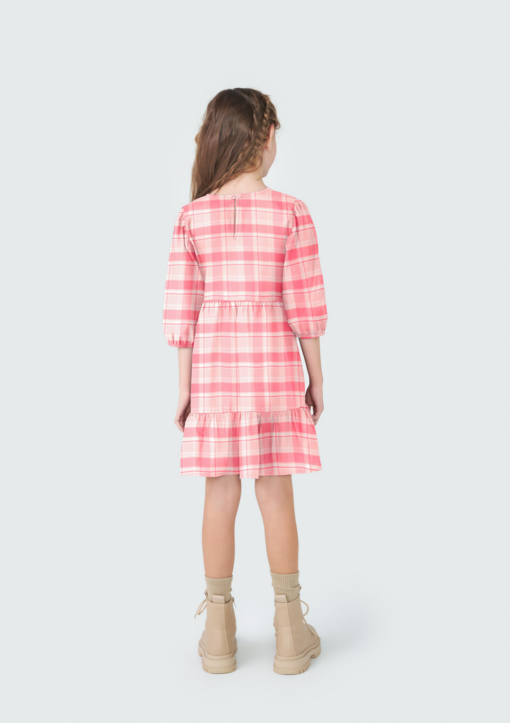 Vestido Rosa Hering Curto Infantil Em Manga Curta Xadrez
