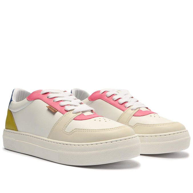 Tênis Branco e Rosa Ayla Detalhe Multicolorido