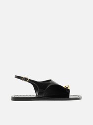 Rasteira Preta Couro Semi Coberta Metal Bold