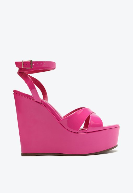 Sandália Anabela Plataforma Verniz Pink
