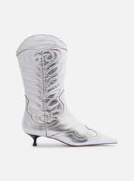 Bota Western Prata Arezzo Couro Cano Médio Salto Fino