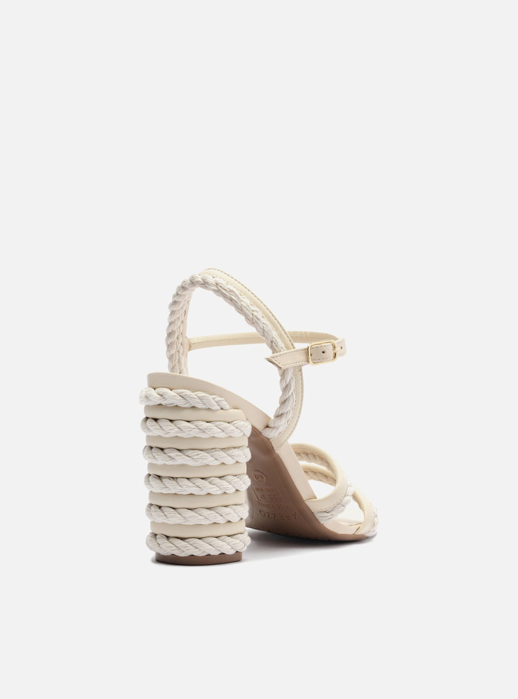 Sandália Off-White Salto Alto Cordão Bicolor
