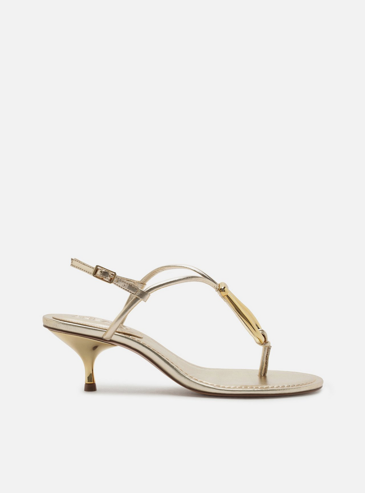 Sandália Dourada Salto Fino Metais | ZZ MALL