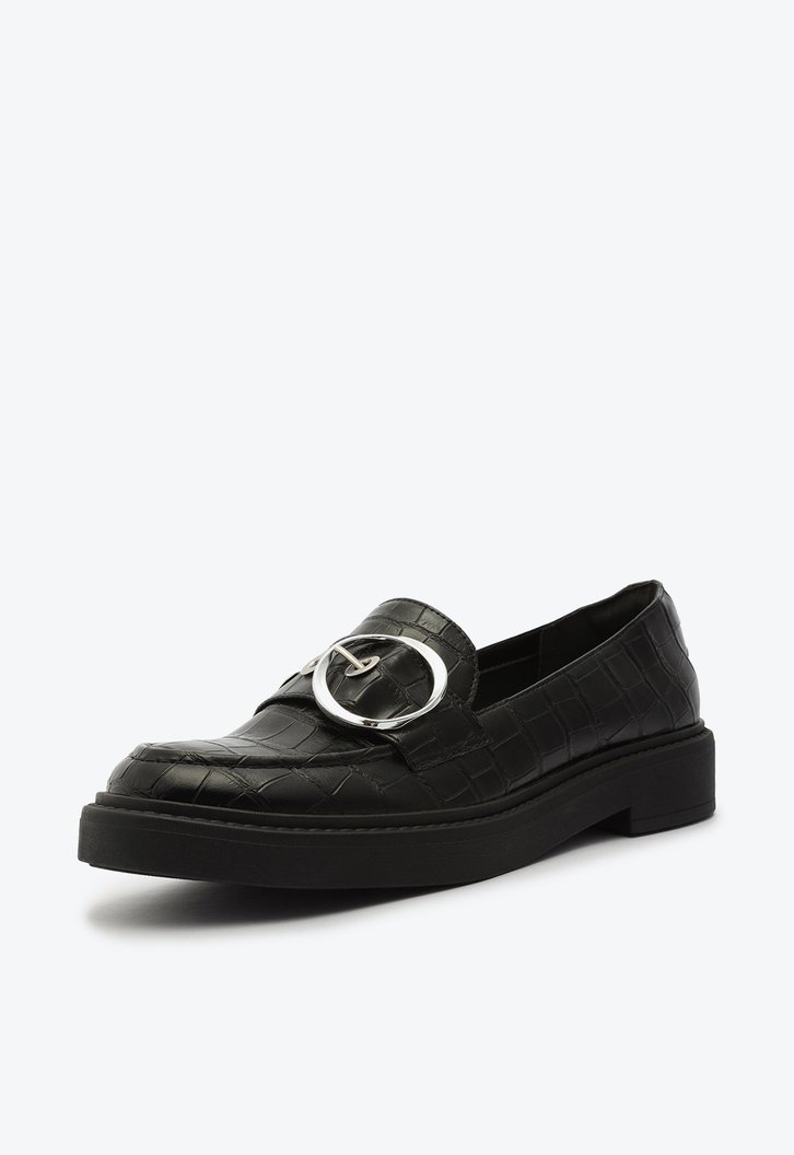 Mocassim Preto Snake Sola Alta Fivela