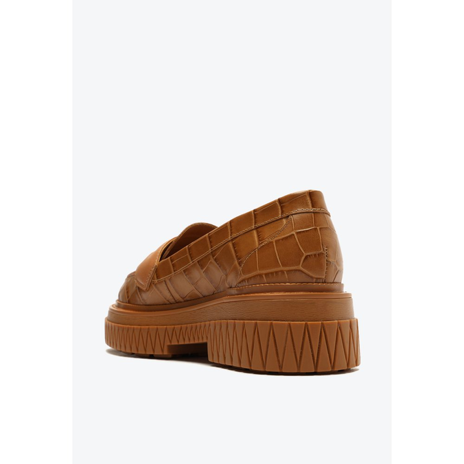 Sapato Mocassim Tratorado Viola Couro Croco Marrom