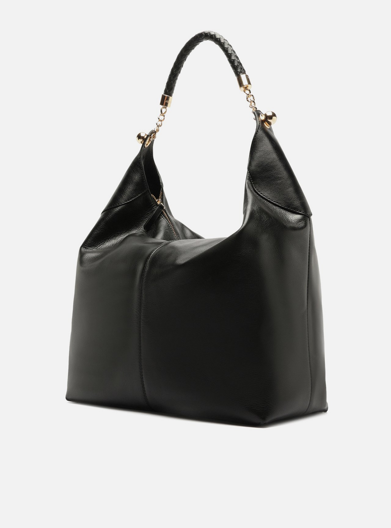 Bolsa Hobo Preta Couro Grande Alça Metais | ZZ MALL