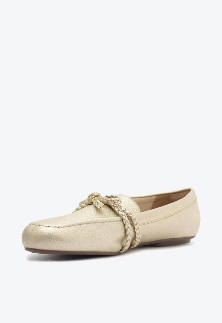 Mocassim Dourado Anacapri Laço Trança