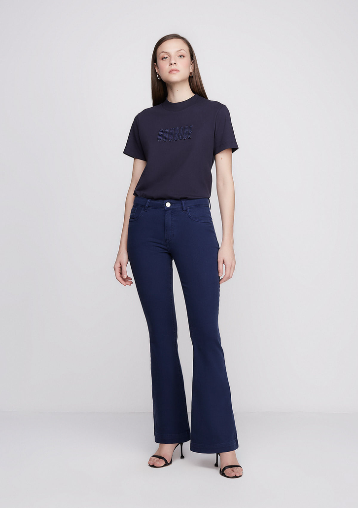 Calça Flare Azul Off White DZARM Slim Cintura Média