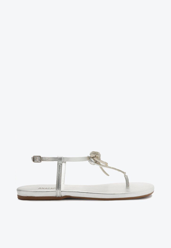 Sandália Rasteira Prata Anacapri Laço Strass