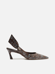 Scarpin Marrom Arezzo Paisley Salto Baixo Slingback Livia