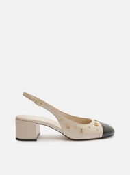 Scarpin Bege Arezzo Couro Slingback Aplicações