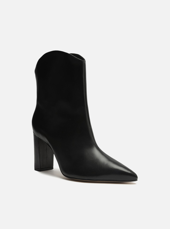 Bota Preta Couro Cano Curto Salto Alto Western