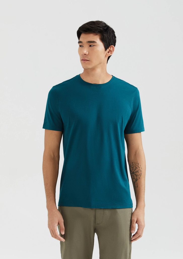 Camiseta Básica Verde Escura Hering Masculina Manga Curta Pima