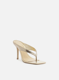Tamanco Dourado Arezzo Couro Salto Alto Thong