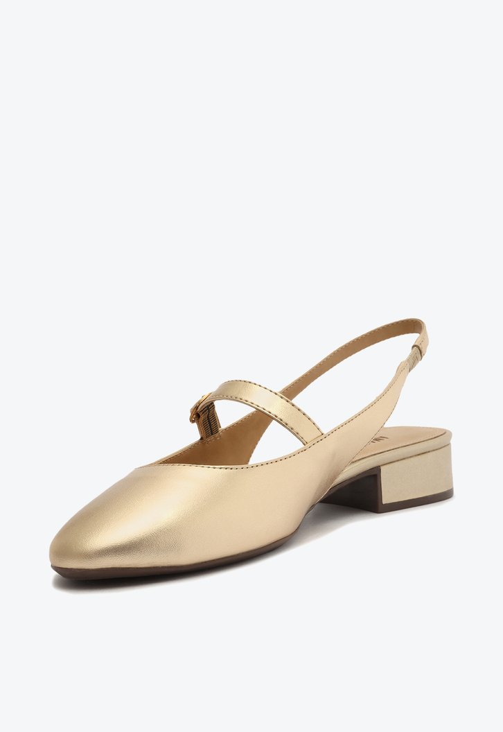 Sapato Chanel Salto Bloco Dourado Classy