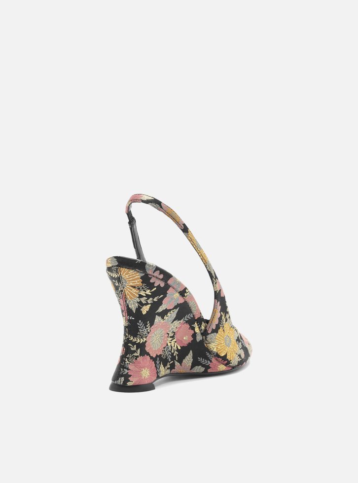 Scarpin Preto Estampa Salto Anabela Slingback