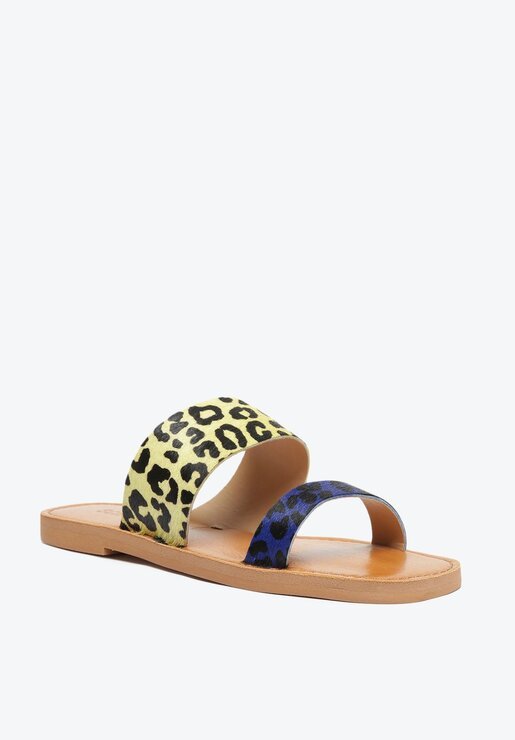 SANDÁLIA RASTEIRA ANIMAL PRINT SCHUTZ SLIDE COURO BICOLOR