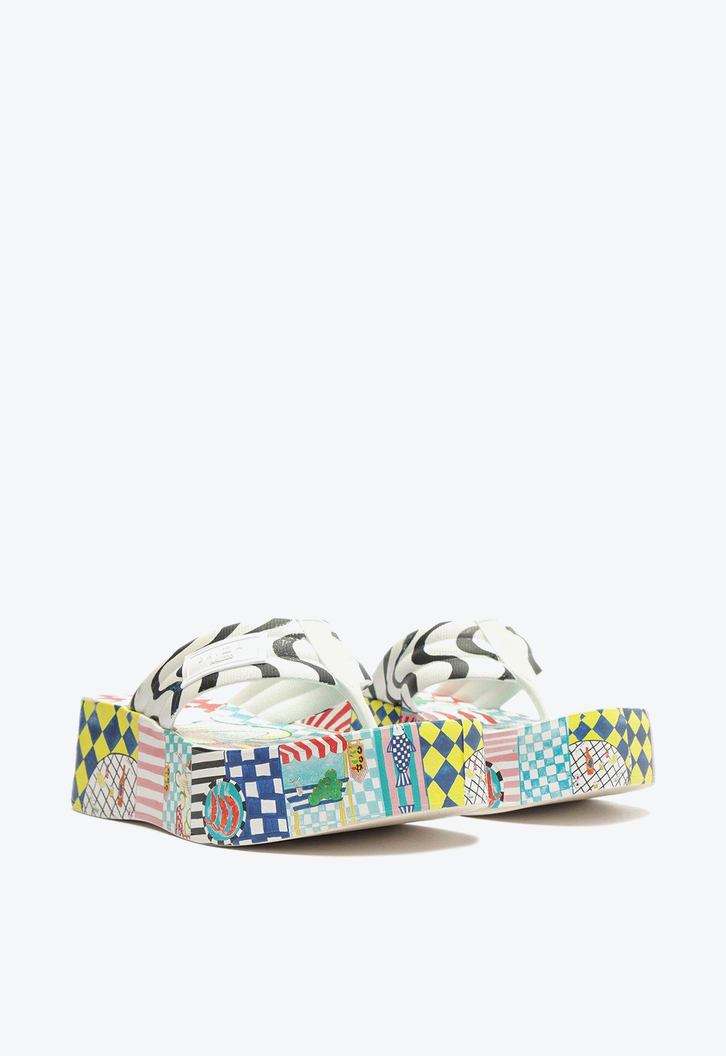 Sandália Flatform Branca Estampada Brizza Lulu