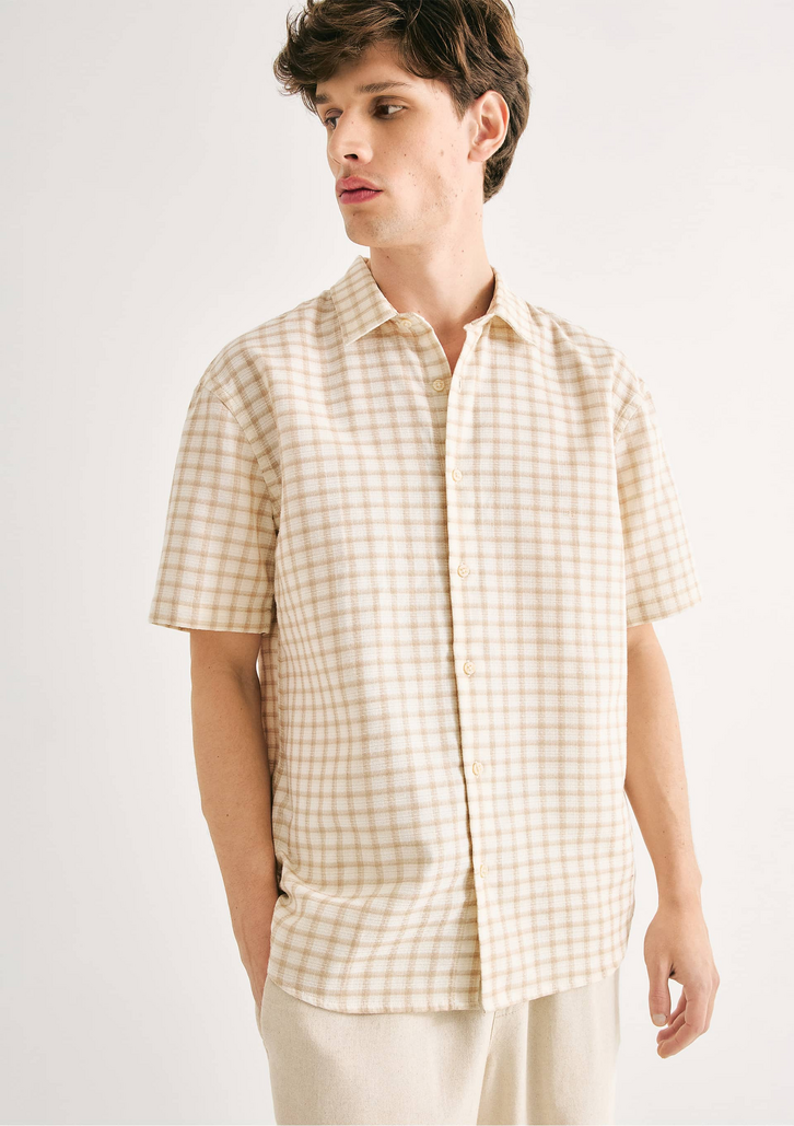 Camisa Bege Hering Masculina Comfort Fio Tinto