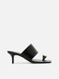 Sandália Preta Arezzo Couro Salto Fino Metal Bold