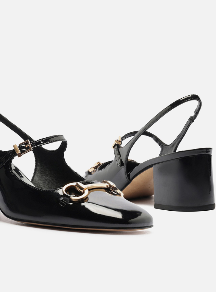 Sapato Boneca Preto Verniz Bloco Slingback
