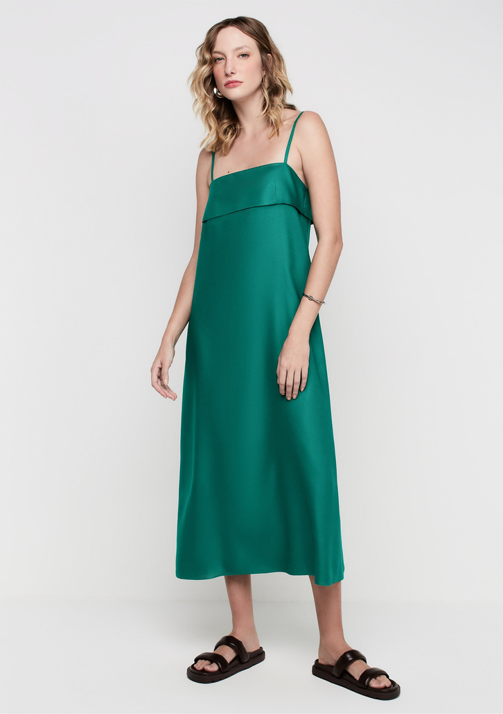 Vestido Midi Verde DZARM Reto Em Viscose Sarjada