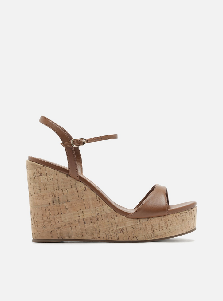 Sandália Marrom Plataforma Salto Alto Cortiça