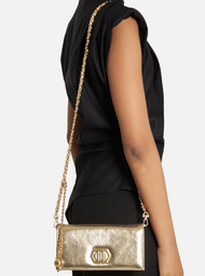Bolsa Clutch Dourada Couro Pequena Corrente | ZZ MALL