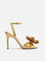 Sandália Dourada Arezzo Couro Salto Fino Flor Marianne
