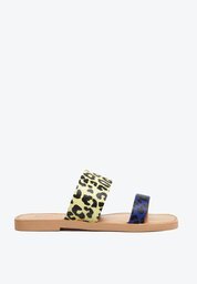 Sandália Rasteira Slide Animal Print Schutz Couro Bicolor