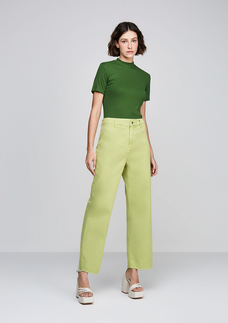 Calça Verde DZARM Em Sarja Wide Leg Slim Cintura Alta