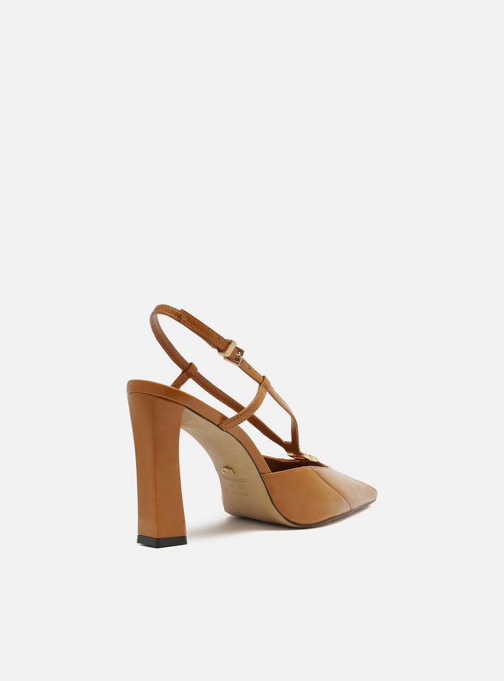 Scarpin Marrom Couro Salto Alto Slingback Elo