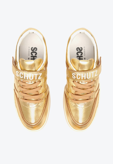 Tênis Dourado Schutz Logo Velcro Couro
