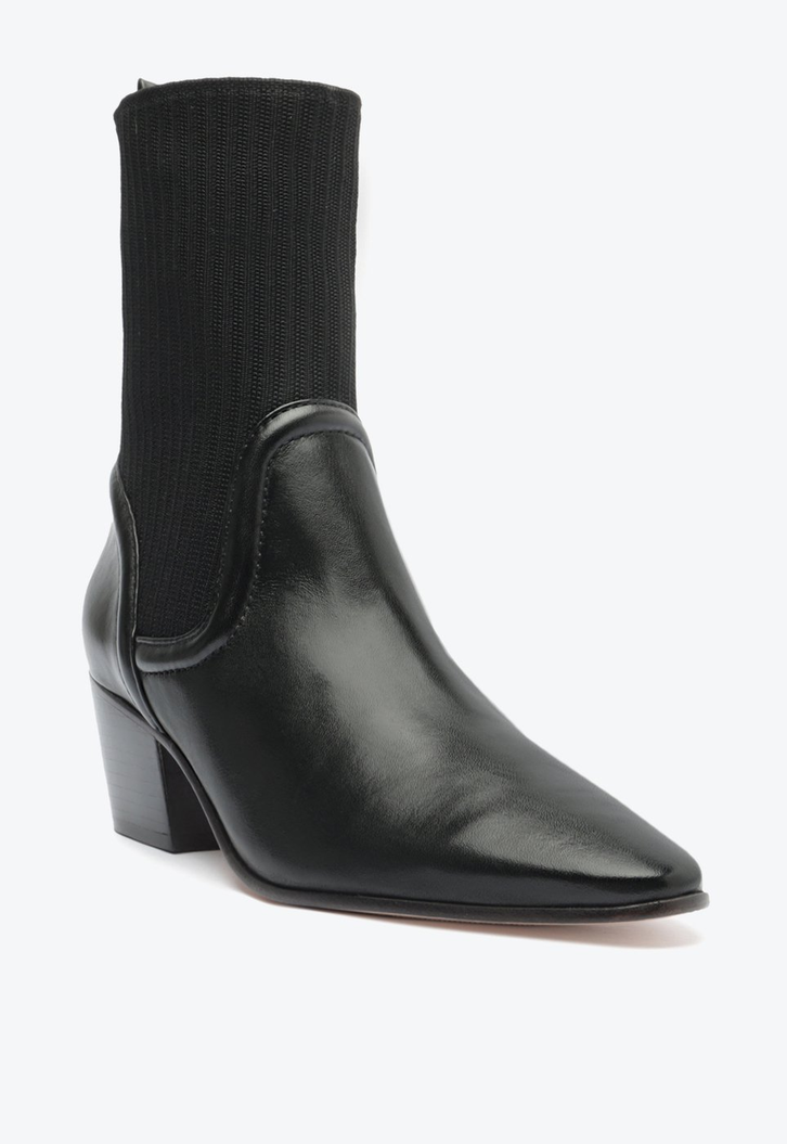 Bota Knit e Couro Preta