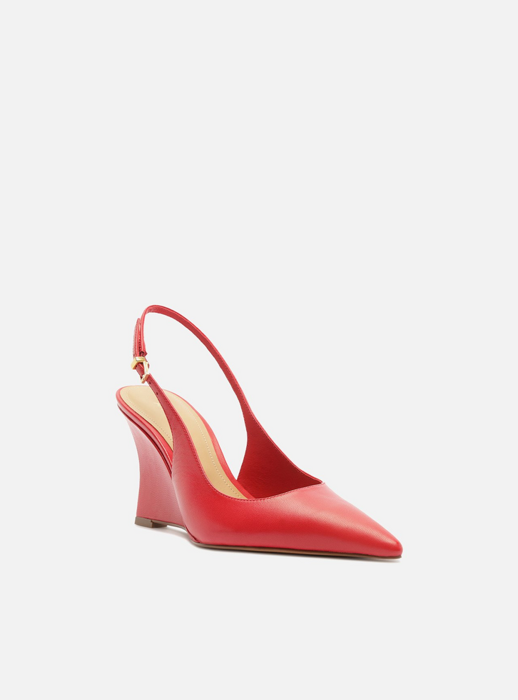 Scarpin Vermelho Couro Salto Alto Anabela Slingback
