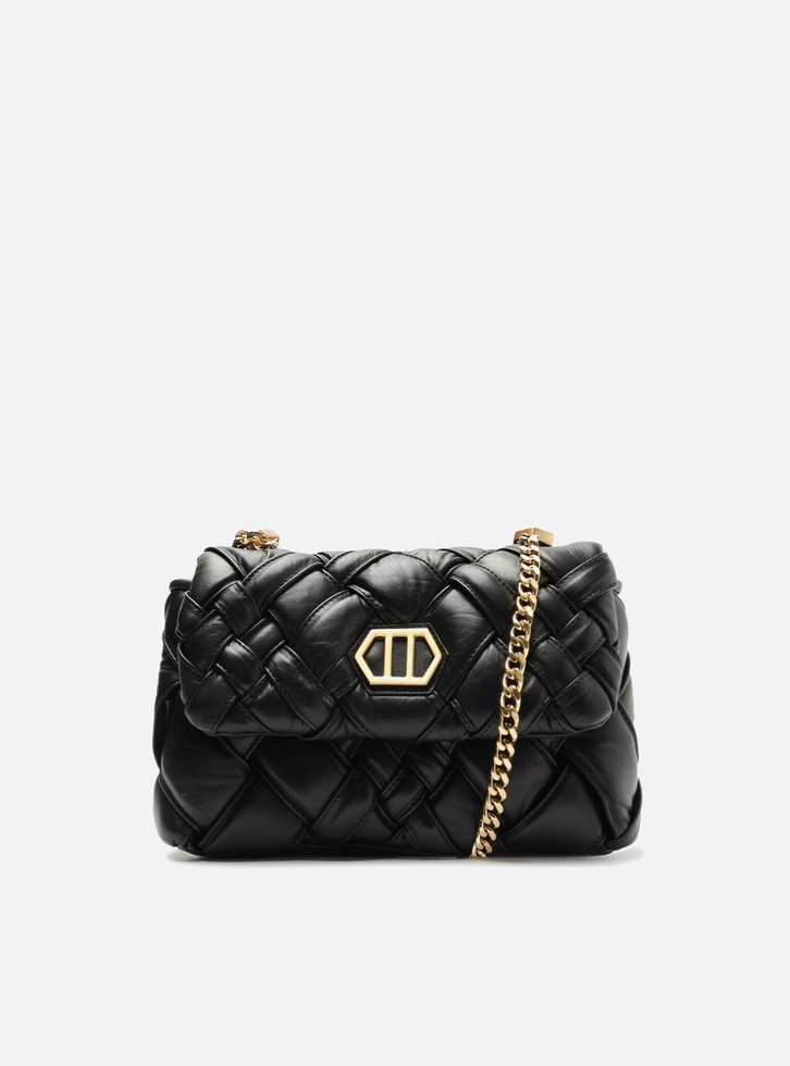 Bolsa Tiracolo Preta Arezzo Couro Tressê Média