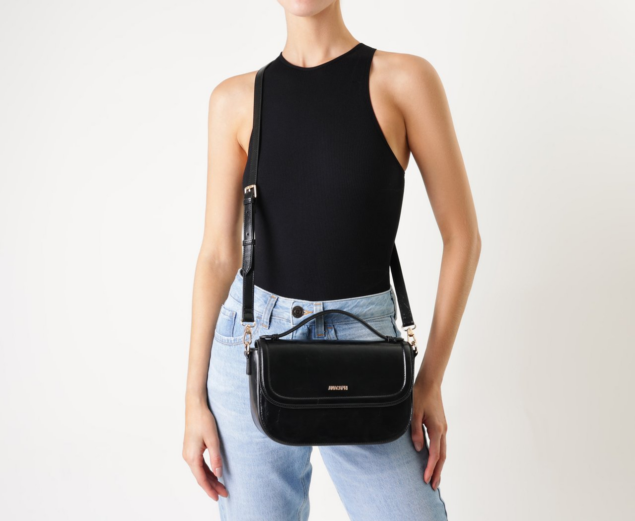 アンバサダー１５００ｃ２５００ｃ Bolsa Tiracolo Média Com Tampa e Puxador Preta | ZZ MALL